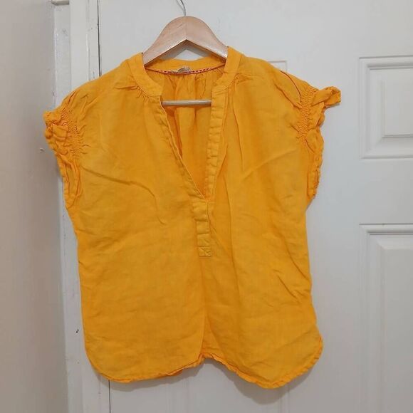 Pilcro womens small 100% linen top yellow white lot of 2 - Picture 3 of 7